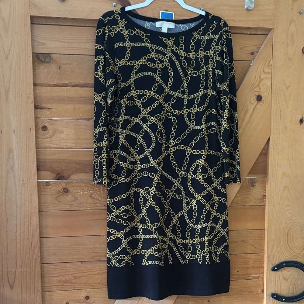 Michael Kors Black Dress with Gold Chain Pattern